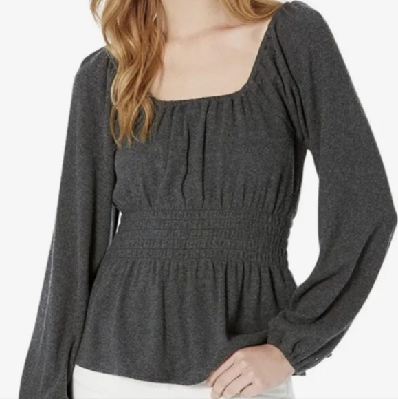 Madewell Plush Charcoal Gray Square Neck Smocked Waist Top Size Small - Picture 1 of 11